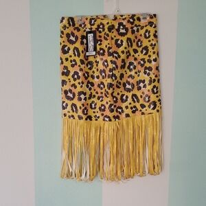 Leopard Print Skirt with Fringe Accents